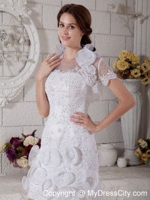 Hot sale Slinky Scoop Beading and Flowers Mini Wedding Dress with Jacket