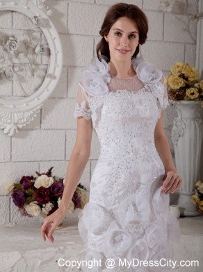 Hot sale Slinky Scoop Beading and Flowers Mini Wedding Dress with Jacket