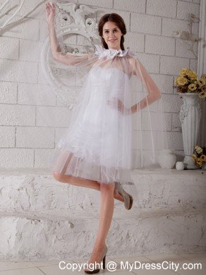 Most Popular Tulle Strapless Column Handmade Flowers Mini Wedding Dress