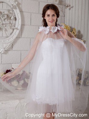 Most Popular Tulle Strapless Column Handmade Flowers Mini Wedding Dress