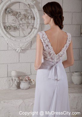 Simple V-neck Empire Chiffon and Lace Wedding Reception Dress with Train