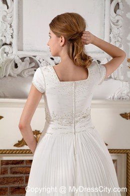 Discounted A-line Court Train Chiffon Beading Pleated Square Bridal Dress