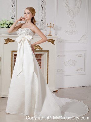 Graceful Sweetheart A-line Court Train Taffeta Beaded Dress for Wedding