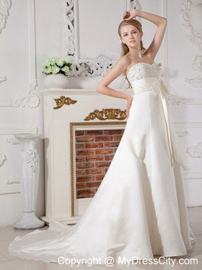 Graceful Sweetheart A-line Court Train Taffeta Beaded Dress for Wedding