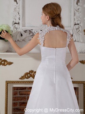 2014 Sexy A-line Square Court Train Appliques Long Slinky Wedding Dress