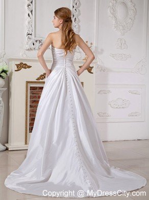 Modern A-line Court Train Appliques Taffeta Sweetheart Wedding Gown