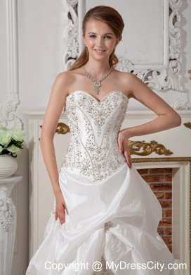 Noble A-line Sweetheart Appliques Pick-up Wedding Dress with Court Train