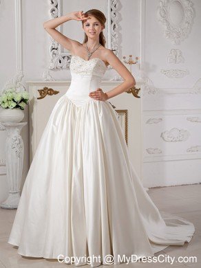 Exquisite Sweetheart Beaded 2013 A-line Bridal Gowns with Court Train