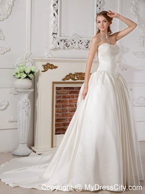 Exquisite Sweetheart Beaded 2013 A-line Bridal Gowns with Court Train