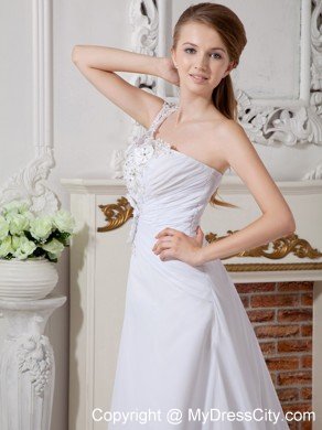 Asymmetrical A-line Court Train Lace and Chiffon Flowery Wedding Dress