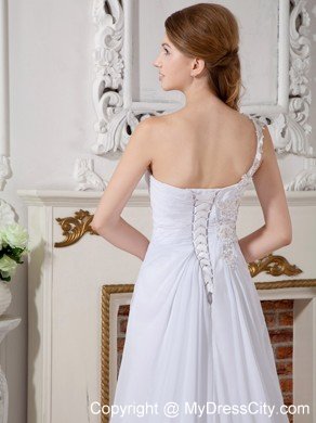 Asymmetrical A-line Court Train Lace and Chiffon Flowery Wedding Dress