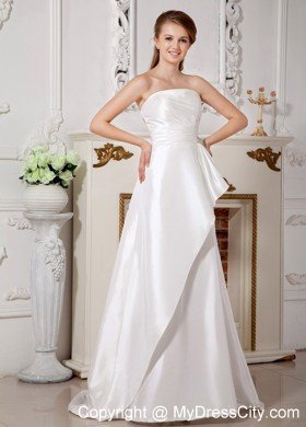 Long A-line Strapless Brush Train Beading and Bowknot Wedding Dress