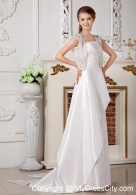 Long A-line Strapless Brush Train Beading and Bowknot Wedding Dress