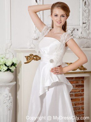 Long A-line Strapless Brush Train Beading and Bowknot Wedding Dress