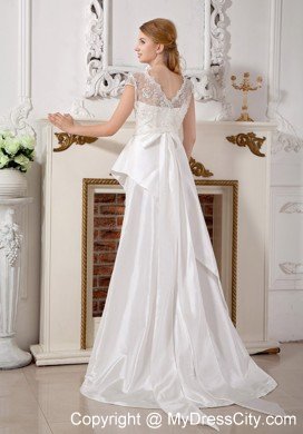 Long A-line Strapless Brush Train Beading and Bowknot Wedding Dress