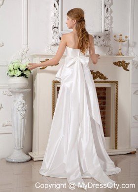 Long A-line Strapless Brush Train Beading and Bowknot Wedding Dress