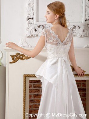 Long A-line Strapless Brush Train Beading and Bowknot Wedding Dress