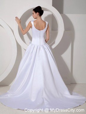 2013 Lovely A-line Scoop Court Train White Wedding Dress with Ribbon