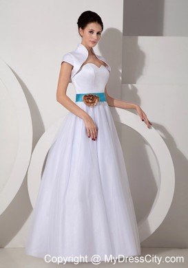 Popular A-line Sweetheart Floor-length Wedding Dress with Sash and Flower