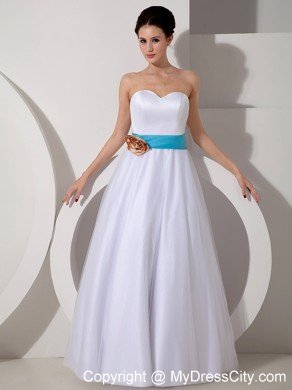 Popular A-line Sweetheart Floor-length Wedding Dress with Sash and Flower