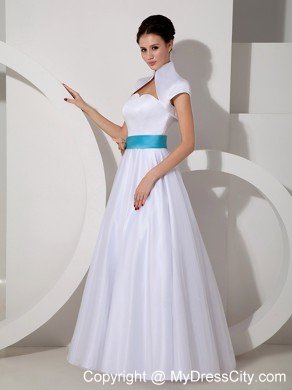 Popular A-line Sweetheart Floor-length Wedding Dress with Sash and Flower