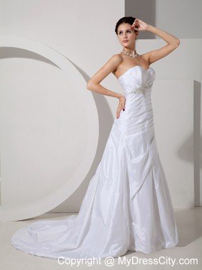 Modern A-line Sweetheart Appliques and Ruches Wedding Dress with Train