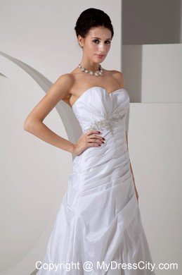 Modern A-line Sweetheart Appliques and Ruches Wedding Dress with Train