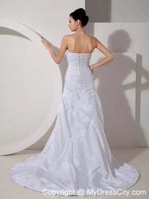 Modern A-line Sweetheart Appliques and Ruches Wedding Dress with Train