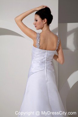 V-neck A-line Court Train Appliques Straps Wedding Dress Floor-length