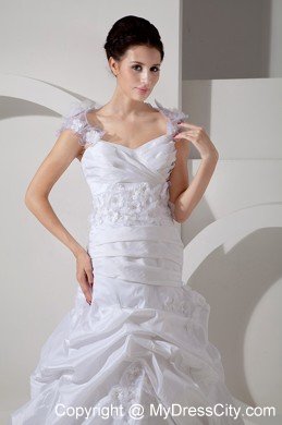 Court Train Square A-line Bridal Gowns with Hand Made Flowers Staps