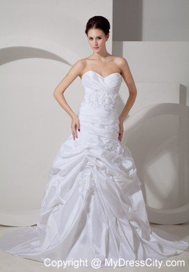 Court Train Square A-line Bridal Gowns with Hand Made Flowers Staps