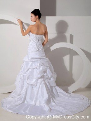 Court Train Square A-line Bridal Gowns with Hand Made Flowers Staps