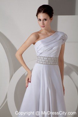 Unique A-line One Shoulder Court Train Wedding Dress with Beaded Belt