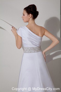 Unique A-line One Shoulder Court Train Wedding Dress with Beaded Belt