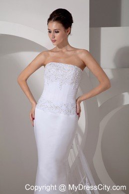 Mermaid Strapless Watteau Train Appliques Wedding Dress for Weddings