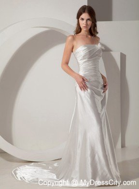 Strapless Ruched Column Wedding Dress with Handmade Flower Lace-up