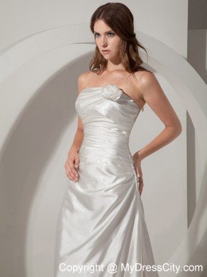 Strapless Ruched Column Wedding Dress with Handmade Flower Lace-up