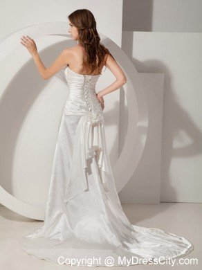 Strapless Ruched Column Wedding Dress with Handmade Flower Lace-up