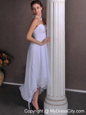 Beaded Empire High-low Chiffon Bridal Dresses with Spaghetti Straps