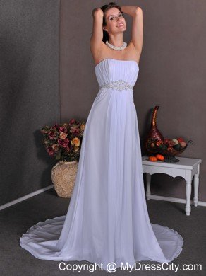 Unique Strapless Empire Court Train Chiffon Appliques Wedding Dress