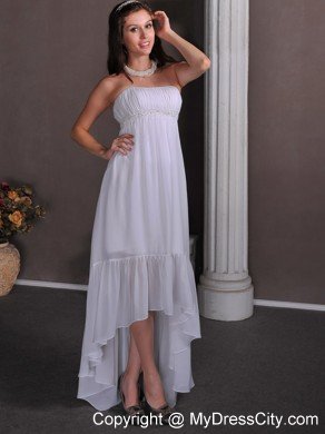 Elegant Strapless High-low Chiffon Empire Appliques Wedding Dress