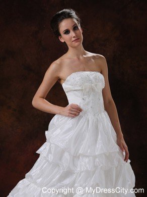 Tasty Beaded Strapless Chapel Train A-Line Wedding Dress with Ruffles