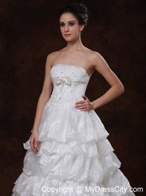 Tasty Beaded Strapless Chapel Train A-Line Wedding Dress with Ruffles