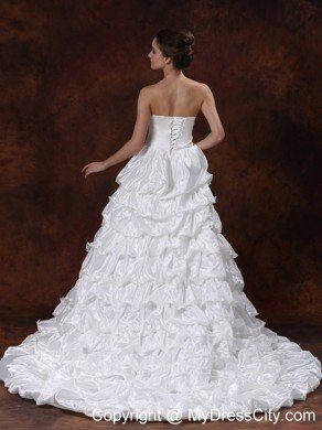 Tasty Beaded Strapless Chapel Train A-Line Wedding Dress with Ruffles