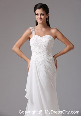 One Shoulder Appliques Decorate Chiffon Bridal Dresses with Court Train