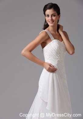 One Shoulder Appliques Decorate Chiffon Bridal Dresses with Court Train