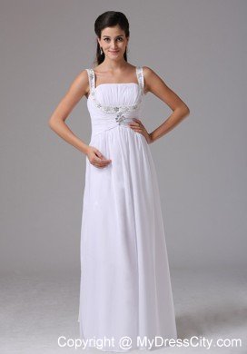 White Ruches and Appliques Decorate Wedding Dress with Wide Straps