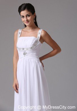 White Ruches and Appliques Decorate Wedding Dress with Wide Straps