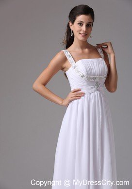 White Ruches and Appliques Decorate Wedding Dress with Wide Straps