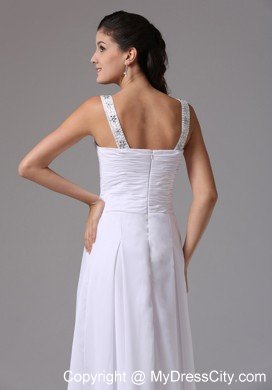 White Ruches and Appliques Decorate Wedding Dress with Wide Straps